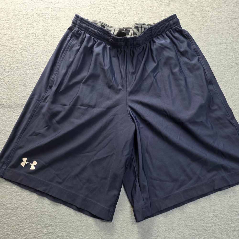 Under Armour Mens HeatGear Athletic Shorts Navy Blue Loose Fit SM Small Pockets‎